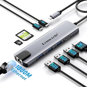 lemorele usb-c hub docking station 9-in-1 usb hub for laptop with gigabit ethernet 4k hdmi 3usb 30 and usb-c data ports 100w pd sdtf card slot compatible with macwindowschrome oslinux