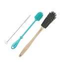 Silicone Bottle Brush Set with Wooden Handle - Silicone Brush &amp; Straw Cleaner for Hydro Flask, Sports Bottle, Glassware
