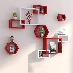 combo wall shelves set of 3 hexagon and interconnect wall shelf for home decor living room  home decor bedroom combo wall shelves red amp white