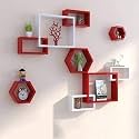 Combo Wall Shelves Set of 3 Hexagon and Interconnect Wall Shelf for Home Decor Living Room | Home Decor Bedroom Combo Wall Shelves (Red &amp; White)