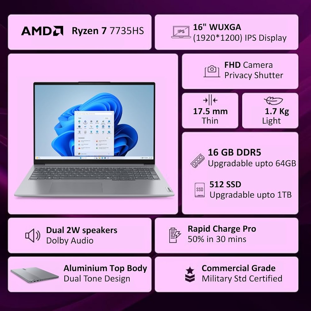 Lenovo ThinkBook 16, AMD Ryzen 7 7735HS, 16GB RAM, 512GB SSD