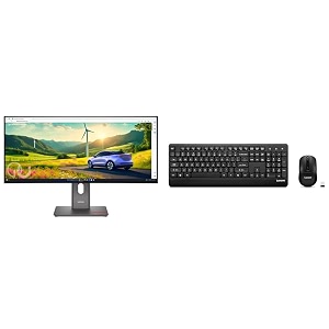 lenovo thinkvision p34wd-40 34 inch 8636 cm curved ultrawide wqhd ips monitor 210 wireless keyboard and mouse combo