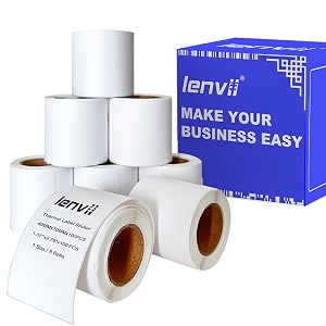 lenvii 15 x 27 inches white direct thermal labels40 mm x 70 mm self-adhesive thermal label stickerwaterproofoil resistantfriction resistance thermal label paperthermal printer labels for shipping barcodes sticker label 1 roll 100 pcs8 roll