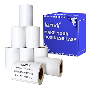 lenvii 25 x 15 inches white direct thermal labels60mm x 40mm self-adhesive thermal label stickerwaterproofoil resistantfriction resistance thermal label paperthermal printer labels for shipping barcodes sticker label 1 roll 160 pcs8 roll