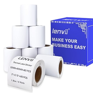 lenvii 50mm x 80mm white direct thermal labels2 x 315 inches self-adhesive thermal label stickerwaterproofoil resistantfriction resistance thermal label paperthermal printer labels for shipping barcodes sticker label 1 roll 80 pcs8 roll