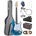 Leo Jaymz Beginner Electric Guitar 39” Kit with Portable Amplifier, Padded Gig Bag, Digital Tuner，Capo，Strap，Picks，Classic SSS Pickups(Blue-SSS)