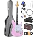 Leo Jaymz Beginner Electric Guitar 39” Kit with Portable Amplifier, Padded Gig Bag, Digital Tuner，Capo，Strap，Picks，Classic SSS Pickups (Pink)