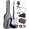 Leo Jaymz Beginner Electric Guitar 39” Kit with Portable Amplifier, Padded Gig Bag, Digital Tuner，Capo，Strap，Picks，Classic SSS Pickups (White-Black Fade-SSS)