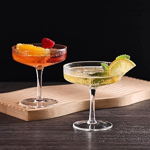 leomordribbed coupe glasses set of 2 200ml crystal clear cocktail glasses vintage fluted design for martini champagne and wine