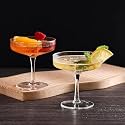 LEOMORDRibbed Coupe Glasses, Set of 2, 200ml Crystal Clear Cocktail Glasses, Vintage Fluted Design for Martini, Champagne and Wine