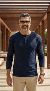 Leon Self Design Men Henley Neck Dark