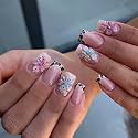 Leopard French Tip Press on Nails Flower Fake Nail Medium Square False Nail