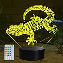 Leopard Gecko 3D Night Light, 16 Colors with Remote Control, Timer, RGB Flashing Mode, Dimmable LED Illusion Lamp, Lizard Accessories for Birthday Holiday Christmas Decor