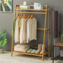 LEOPAX Bamboo Clothing Garment Rack with Top Shelf & 2 Hook, Clothing Storage Organizer Bamboo Coat and Umbrella Stand