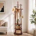 LEOPAX Modern Premium Bamboo Wooden Stand for Clothes with 3 Hanging Rods, 3 Bottom Shelves & 6 Hooks Coat Hanger Stand for Clothes, Hats, Bags & Umbrellas - (40 x 40 x 171) CM - Dark Brown
