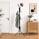 LEOPAX Metal Coat Stand with 8 Hooks, Freestanding Coat Hanger Stand, Tree Clothes Rack for Jackets, Hats, Bags &amp; Umbrellas, Space Saving Organizer for Home Bedroom Office, Black