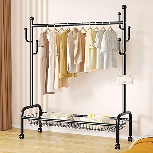 leopax heavy duty rolling garment rack metal clothing hanger clothe rail with wheels coat rack for coats shirts dress - black - 100 x 37 x 154cm