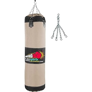 leosportz punching bag for boxing of canvas - heavy punching bags for boxing judo kickboxing  boxing bag made of pu for men black canvas 4ft