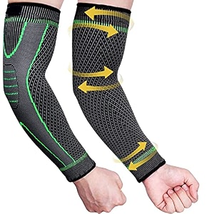 leosportz silicone elbow support for gym-full arm sleeves elbow band compression sleeves braces for elbow for menampwomen tennisbadmintonarthritisweightliftingworkoutslymphedemamediumgreen