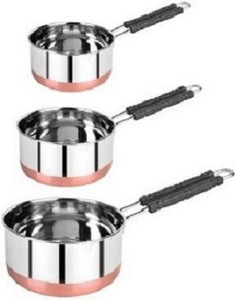 leosxa 3 copper bottom sauce pan combo set  milk pan  tea pan 3 pcs combo set sauce pan 155 cm 17 cm 19 cm diameter 1 l 15 l 2 l capacity