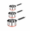 LEOSXA 3 Copper bottom Sauce Pan Combo Set / MILK PAN / TEA PAN 3 pcs combo set Sauce Pan 15.5 cm, 17 cm, 18.5 cm diameter 1 L, 1.5 L, 2 L capacity (Stainless Steel, Copper, Non-stick)