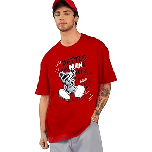 LEOTUDE Cotton Blend Printed Half Sleeve Oversized