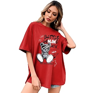 LEOTUDE Cotton Blend Printed Half Sleeve Oversized