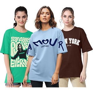 LEOTUDE Half Sleeve Cottonblend Oversized Tshirt for