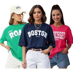 LEOTUDE Half Sleeve Cottonblend Oversized Tshirt for