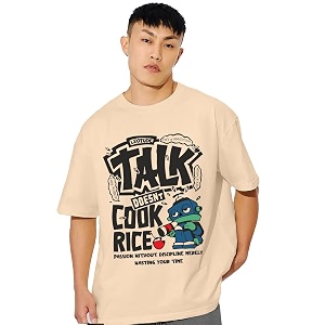 LEOTUDE Half Sleeve Oversized Cottonblend Round Neck