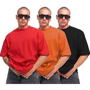 LEOTUDE Mens Oversized Cottonblend Half Sleeve Round