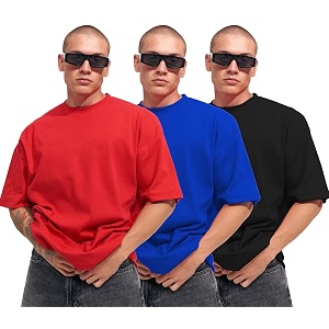 LEOTUDE Mens Oversized Cottonblend Half Sleeve Round