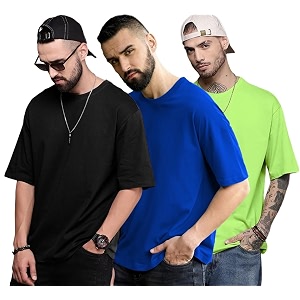 LEOTUDE Mens Oversized Cottonblend Half Sleeve Round