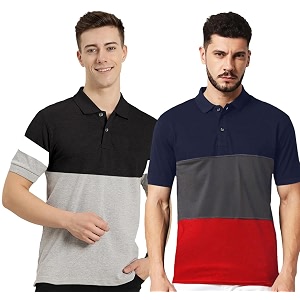 LEOTUDE Mens Regular Fit Round Neck Colorblock