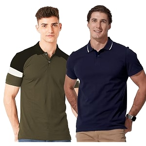 LEOTUDE Mens Regular Fit Round Neck Colorblock