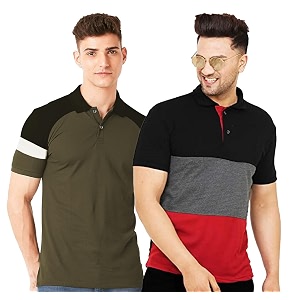 LEOTUDE Mens Regular Fit Round Neck Colorblock
