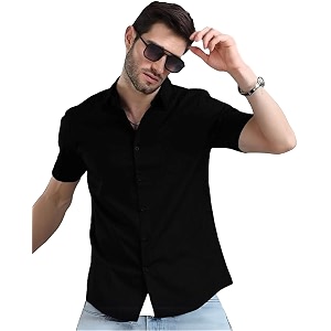 LEOTUDE Mens Cotton Blend Solid Half Sleeve