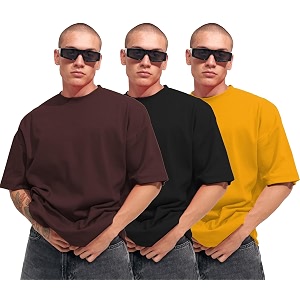 LEOTUDE Mens Oversized Cottonblend Half Sleeve Round