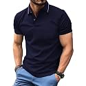 LEOTUDE Men Solid Navy Polo T-Shirt Material