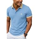 LEOTUDE Men Solid Sky Blue Polo T-Shirt