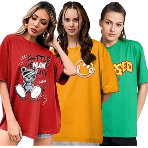 LEOTUDE Oversized Cotton Blend Printed Womens T-Shirts