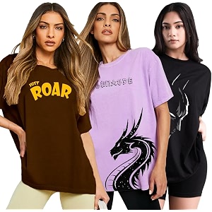LEOTUDE Oversized Cotton Blend Printed Womens T-Shirts