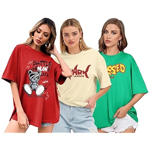LEOTUDE Oversized Cotton Blend Printed Womens T-Shirts