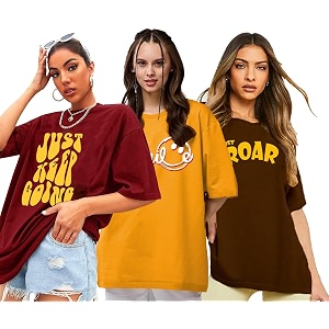 LEOTUDE Oversized Cotton Blend Printed Womens T-Shirts