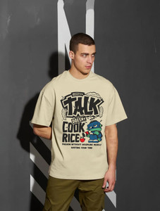 Leotude Printed Men Round Neck Beige T-Shirt