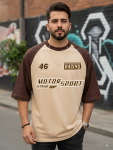 Leotude Printed Men Round Neck Beige T-Shirt