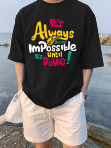 leotude men printed round neck cotton blend black t-shirt