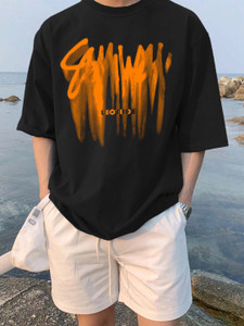 leotude men printed round neck cotton blend black t-shirt