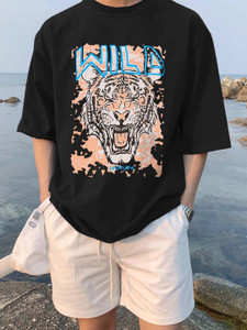 leotude printed men round neck black t-shirt