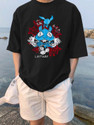 Leotude Men Printed Round Neck Cotton Blend Black T-Shirt